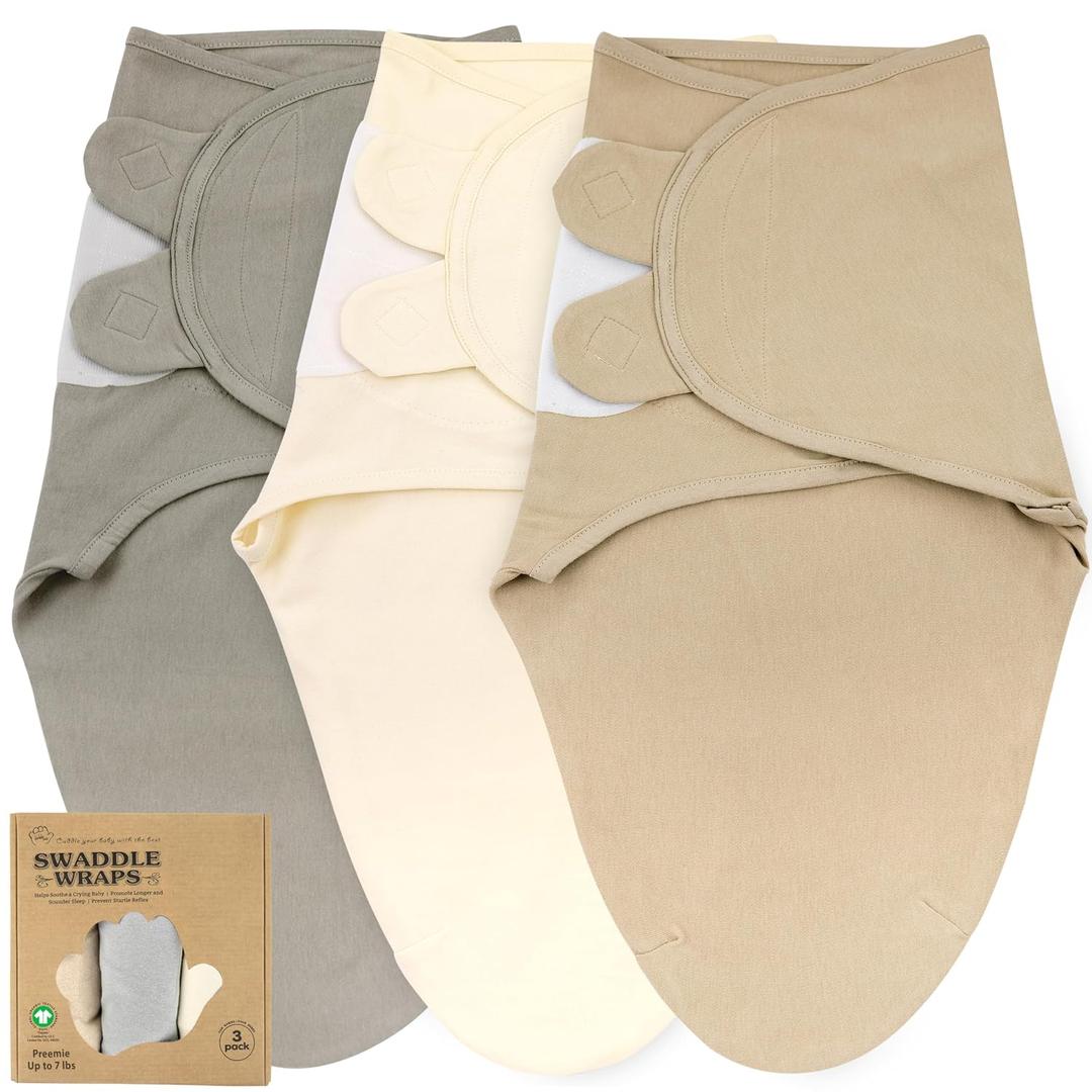 Organic Preemie Swaddles 4-7 lbs - 3-Pack Premature Babies Swaddle Sleep Sack - Premature Infant Sleeping Sack - Easy Adjustable Baby Swaddle Blanket Wrap Boy Girl, Size: X-Small (Pack of 3) (Solid Grey)