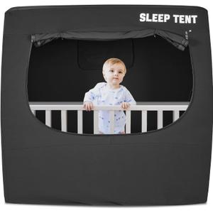 Pack N Play Blackout Tent, Full Blackout Crib Cover, Baby Sleep Tent with Breathable Fabric, 4 Vents, 2 Pouches, Blocks 75% Light