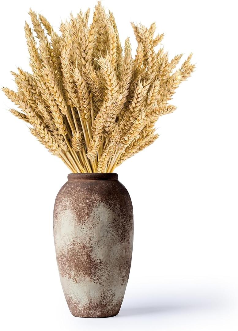 UPWOIGH Brown Circular Terracotta Ceramic Flower Vase, Wabi-Sabi Style, 10.24''x5.9'' Rustic Vases,Farmhouse Centerpiece with Vintage Matte Finish for Home Dcor and Gifts (Boho Medium)