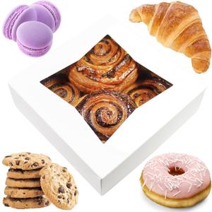 BAKELUV 8x8x2.5 Bakery Boxes with Window | White, 25 PCS | 8x8 Cookie Boxes 8x8 Cake Box, 8 Inch Bakery Boxes for Cinnamon Rolls, Treat Boxes, Dessert Boxes, Auto Pop Up