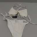 ZAFUL Womens Halter Triangle Cute Bikini Set Textured 2 Piece Swimsuit Tie Back Side Bottom Sexy Swimwear Summer Bathing Suit (Large, A01 White)