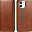 SHIELDON Wallet Case for iPhone 12 5G, Genuine Leather Folio Case Magnetic Shock Absorbing Cover RFID Blocking Credit Card Holder Kickstand Compatible with iPhone 12/12 Pro 6.1" - Retro Brown