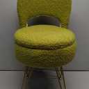 WROCFURSTAR Storage Ottoman Vanity Stool Chair with Folding Back Teddy Velvet Makeup Chair Multifunctional Upholstered Footstool,4 Metal Legs with Anti-Slip Feet for Bedroom Living Room Entryway (Green)