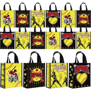 Estune 24 Pcs Softball Gift Bags with Handle Goodie Treat Candy Bags Non Woven Wrapping Tote for Softball Team Sports Birthday Party Supplies Sports Theme Decorations