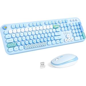 KNOWSQT Wireless Keyboard and Mouse Combo - Lovely Blue Rainbow Full-Sized Typewriter Colorful Keyboards, Round Keycap USB Plug Play Retro Cute Keyboards for Windows, Laptop, PC, Desktop, Computer