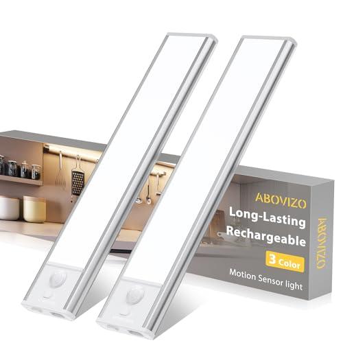 LED Under Cabinet Lighting, Battery Operated Motion Sensor Light Indoor Wireless, 3 Color Temps, USB Rechargeable Closet Light, Dimmable Under Counter Lights for Kitchen Stairs Closet Pantry, 2 Pack