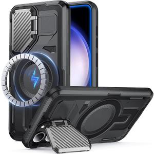 FNDMIL for Samsung Galaxy S23 Case[Built-in Camera Cover Kickstand][Compatible with MagSafe][Military Drop Protection][Dual Layer Design] Heavy Duty Rugged Shockproof for S23 Case,Midnight Black