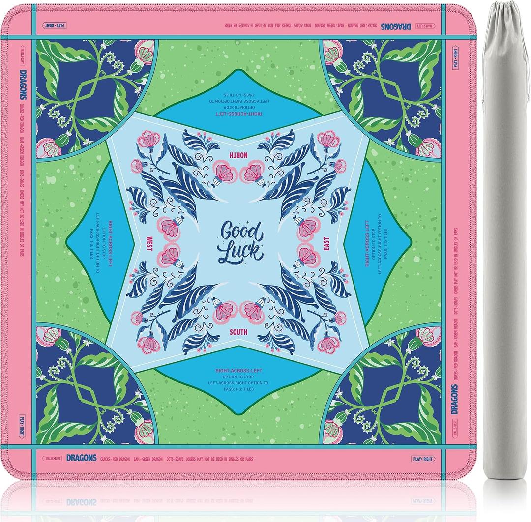 Mahjong Mat, 31.5x31.5 Inch for American Mahjong (Blue Green) | 3mm Thick Rubber, Non-Slip, Noise Reduction, Waterproof, Easy Clean; Shipped Rolled, No Wrinkles, with Mahjong Rules