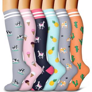 6 Pack Copper Compression Socks for Women and Men Circulation-Best Support for Medical, Running,Nursing,Athletic (Small-Medium, C-grey+pink+navy Blue+blue+grey+orange)