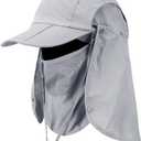 Foldable Sun Cap, Fishing Hats, UPF 50+ Protection Caps with Face Mask Neck Flap (One Size, Light Gray)