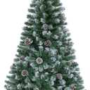 Yaheetech 4.5ft Artificial Christmas Tree, Snow Flocked Christmas Tree w/35 Pinecones, 412 Frosted Tips, Pre-Decorated Tree for Holiday Party Decoration