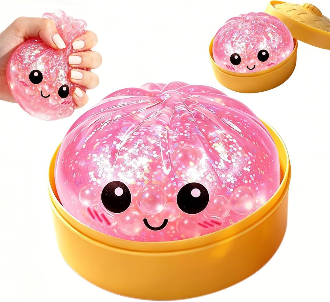 2026 New Glitter Dumpling Squishy Box, Stress Relief, Soft Squeeze Decompression Dough, Glitter Dumpling Squishy for Stress Relief (Pink, 1PCS)