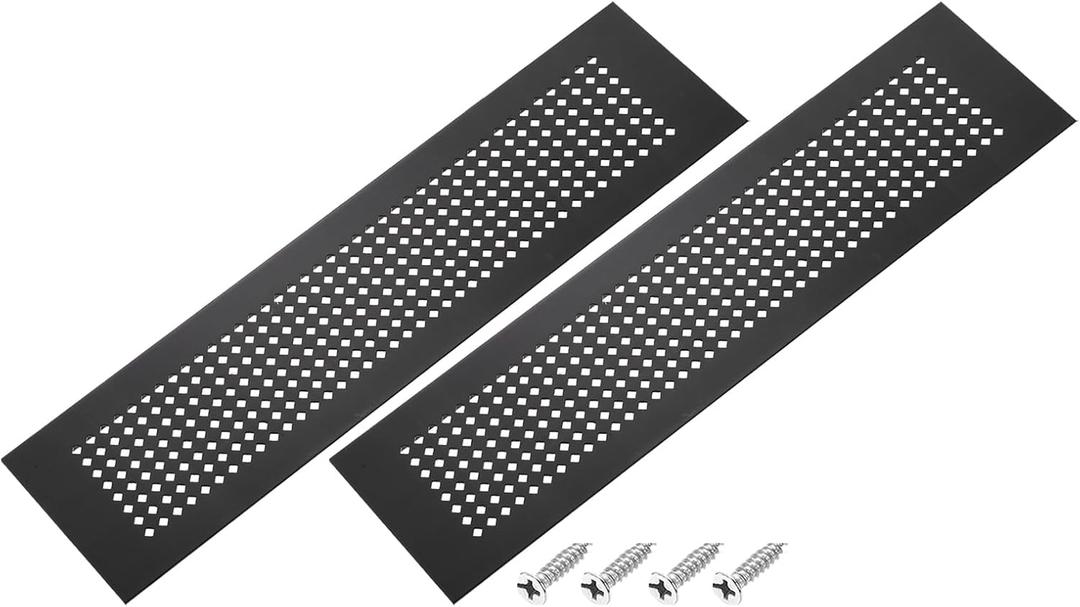 PATIKIL 24 x 3 Inch Door Air Vent Cover, 2 Pcs Aluminum Grille Ventilation Cover Louvered Diamond Hole with Mounting Screws for Cabinet Wardrobe Door, Black