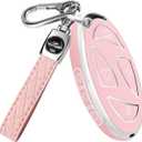 QBUC for Car Key Fob Cover,Soft TPU 360 Degree Car Key Case Protector with Leather Keychain,7 Buttons smart key(Pink)