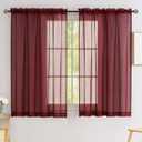 Sheer Curtains 45 Inch Length for Living Room Bedroom, Rod Pocket Polyester Semi Sheer Privacy Drapes, Window Treatments Semi Crinkle Curtain Panels for Kitchen Doorway Divider, Burgundy, 52" Wx 45"L