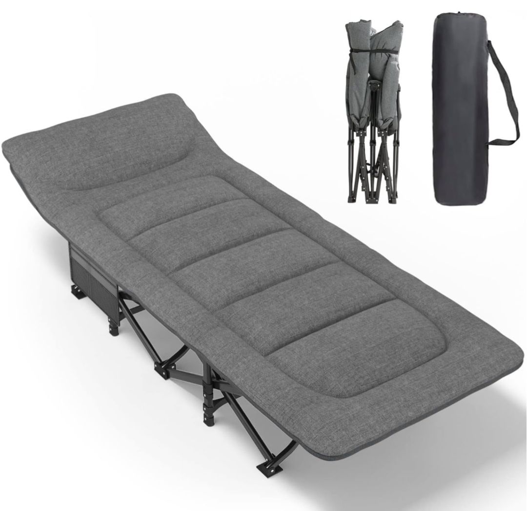 ATORPOK Camping Cot for Adults with Cushion and Pillow, Portable Folding Bed for Sleeping, Lightweight Tent cot with Carry Bag Supports 450 lbs (Grey)