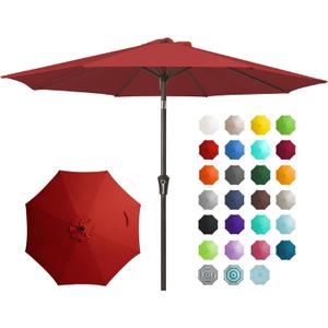 JEAREY 9FT Outdoor Patio Umbrella Outdoor Table Umbrella with Push Button Tilt and Crank, Market Umbrella 8 Sturdy Ribs UV Protection Waterproof for Garden, Deck, Backyard, Pool (Red)