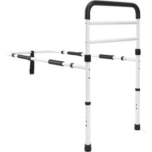 FSA/HSA Eligible, Vaunn Medical New Adjustable Bed Assist Rail Handle (Passed ASTM F3186–17 Safety Standard) and Hand Guard Grab Bar, Bedside Safety and Stability (Tool-Free Assembly), White/Black