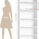 FOTOSOK 6-Tier Open Bookcase and Bookshelf, Freestanding Display Storage Shelves Tall Bookcase for Bedroom, Living Room and Office, White, 9.3"D x 23.6"W x 70.9"H