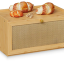 Rattan Bamboo Bread Box for Kitchen Counter Large Capacity Bread Storage Bin Farmhouse Bread Storage Container Rustic Bread Holder (Natural Bamboo)