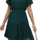 Manydress Women's Chiffon Floral Dresses Casual Summer Boho Flutter Sleeve Flowy Skater Western Dress MY112 (X-Large, Green)