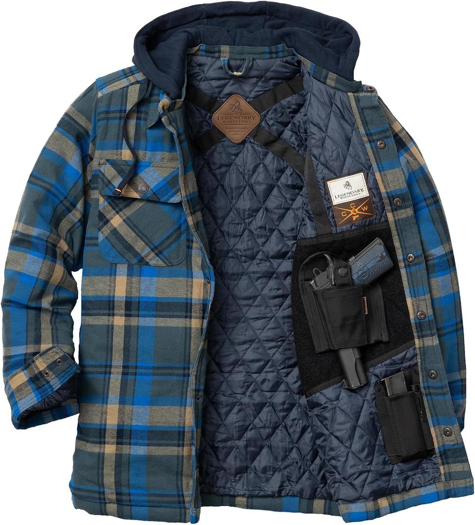 Legendary Whitetails mens Ccw Hooded Flannel Shirt Jacket Polyfill Insulated Quilted Shacket (X-Large, Slate Hatchet Plaid)