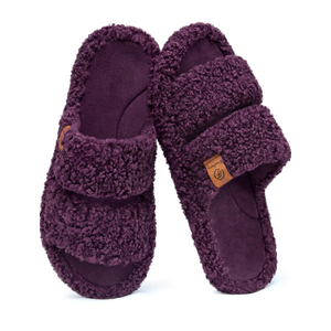EverFoams Womens Fuzzy Open-toe Slippers Soft Comfy Memory Foam Indoor House Shoes, Size 9-10