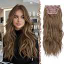 FESHFEN Clip in Hair Extensions for Women - 4 Pcs Thick Double Weft Long Wavy Soft Synthetic Blends Well Hair Extension, 20 inch Toffee Mixed