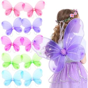 Jeowoqao Girls Fairy Wings Costume - Butterfly Wings for Kids, Little Girls Birthday Party and Halloween Dress Up (10pcs, Multicolored)