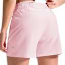 MIER Running Shorts for Women Quick Dry Mid Waisted Athletic Workout Gym Shorts with Mesh Liner, 4 Inch Inseam, 3 Pockets (Pink, S)