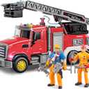 Fire Truck Toy with Sound & Light - 2pcs Firefighter & Water Sprinkler with Water Tank - Friction Powered Toy for Toddlers 3-5