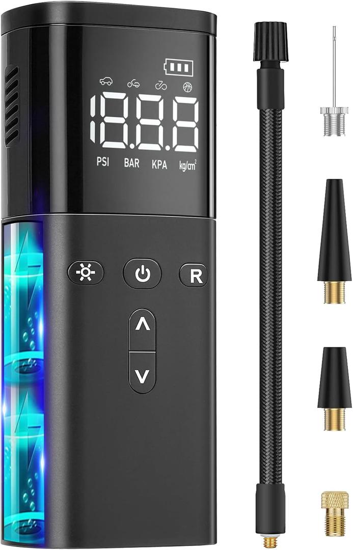 Tire Inflator Portable Air Compressor, Air Pump for Car Tires, Cordless Air Compressor 120 PSI - One Click Smart, Tire Pump for Car, Motorcycle, Bicycle, Balls, with Pressure Gauge, LED Light (Black)