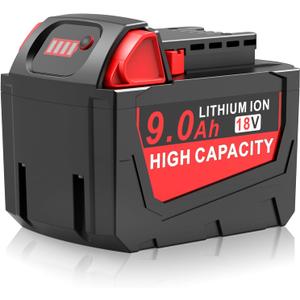 9.0Ah Replace for Milwaukee 18V Battery Ultra-High Capacity Compatible with Milwaukee 18 Volt Lithium Batteries 48-11-1852 48-11-1850 48-11-1840 48-11-1890 48-11-1828 48-11-1820 48-11-1815