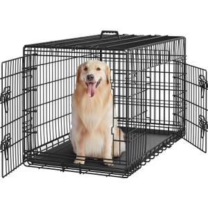Yaheetech 42 inch Double Door Dog Crate w/Divider for Puppy to Adult XL Collapsible Metal Crate with Removable Tray Wire Dog Kennel for Large Dogs Portable Travel Cage, Black