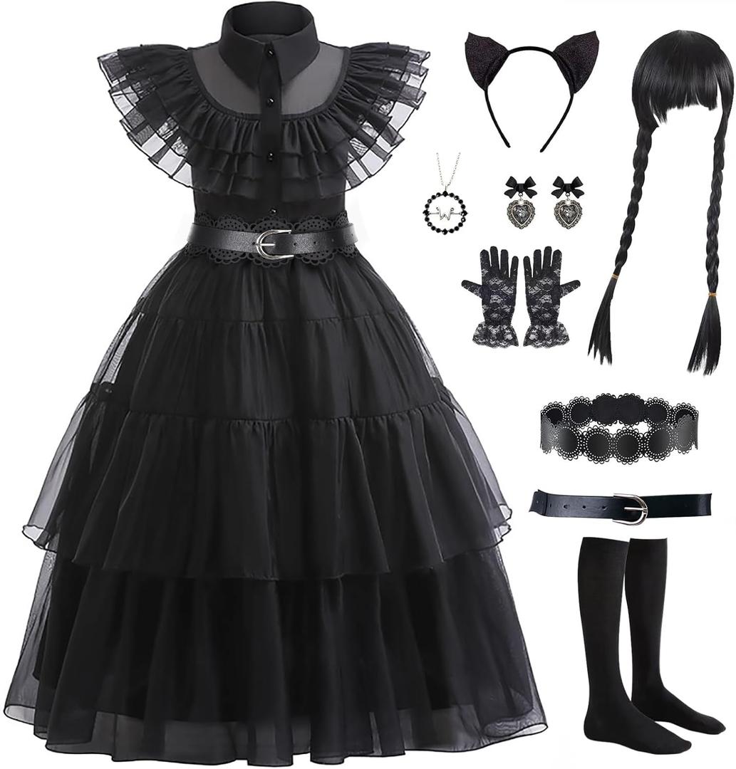 Black Costume Dress Kids Girls Black Cosplay Halloween Party Dress Up Gothic Costume with Accessories (2-3 Years)