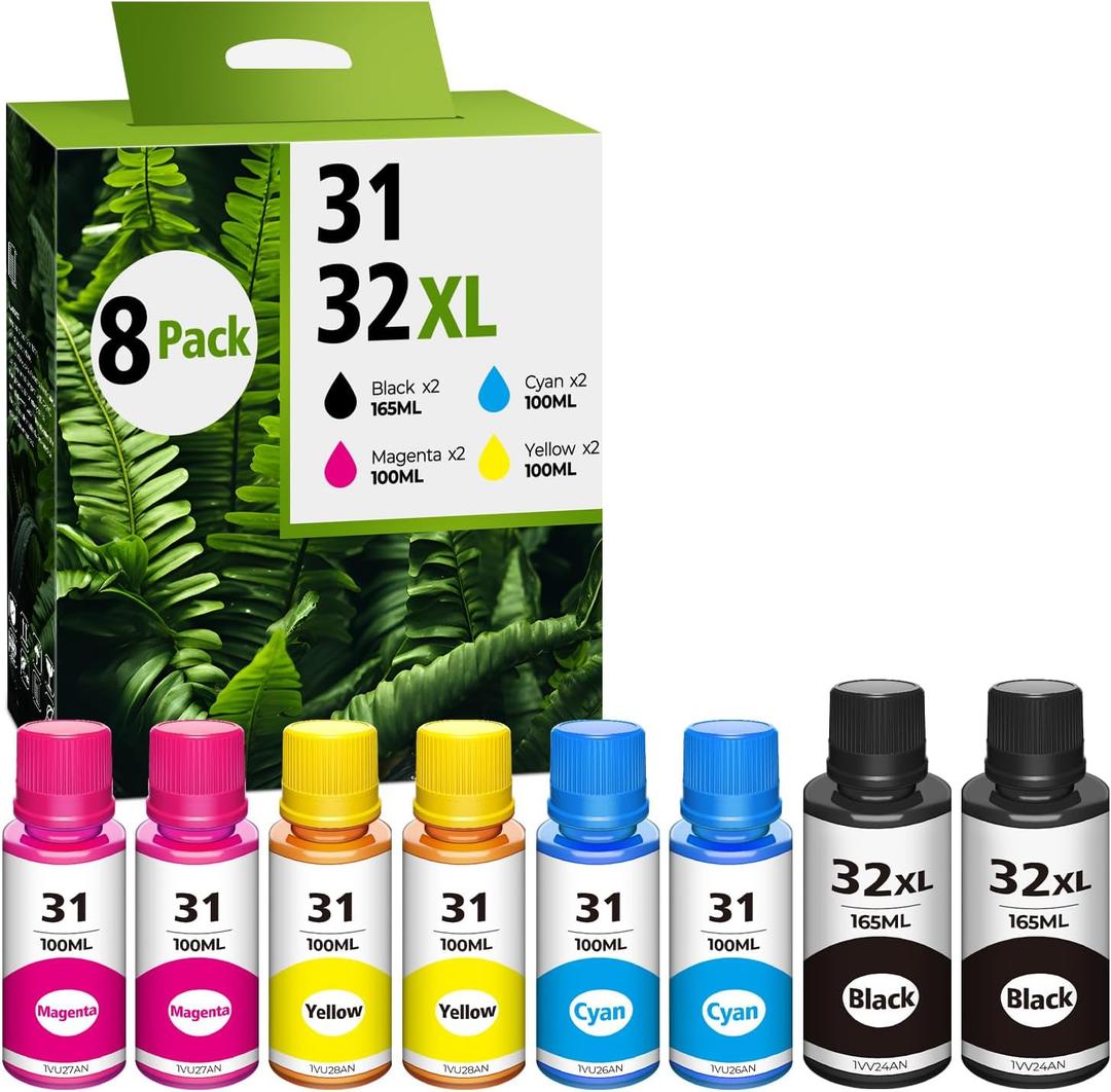 31 32XL Ink Bottle Set Replacement for Smart Tank 5101 7602 6001 5000 Ink Refill Compatible for Smart Tank 7301 7001 5101 5000 5102 7002 5103