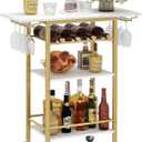 LAATOOREE Bar Cart, Home Bar Serving Cart, 4 Tier Mobile Drink Beverage Cart, Rolling Kitchen Shelf with Wine and Glass Holder, for Dinning Room, Living Room, Kitchen (Gold+ White)
