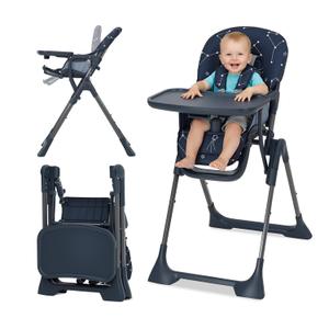 Baby High Chair, Foldable Feeding Chairs for Babies and Toddlers, Adjustable Height/Backrest/Footrest, Removable Tray, Fast Folding Blue