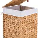 LGENHOOM Mini Handwoven Laundry Basket with Lid, Natural Water Hyacinth Storage Basket with Handle, Removable Cotton Liner, Durable and Stylish for Bedroom, Bathroom, Laundry Room