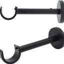 Curtain Rod Brackets for Wall  Black 1 Inch Curtain Rod Holders, Extended 5 Inch Projection, Wall Mount with Hardware, Set of 2 (Black - Set of 2)