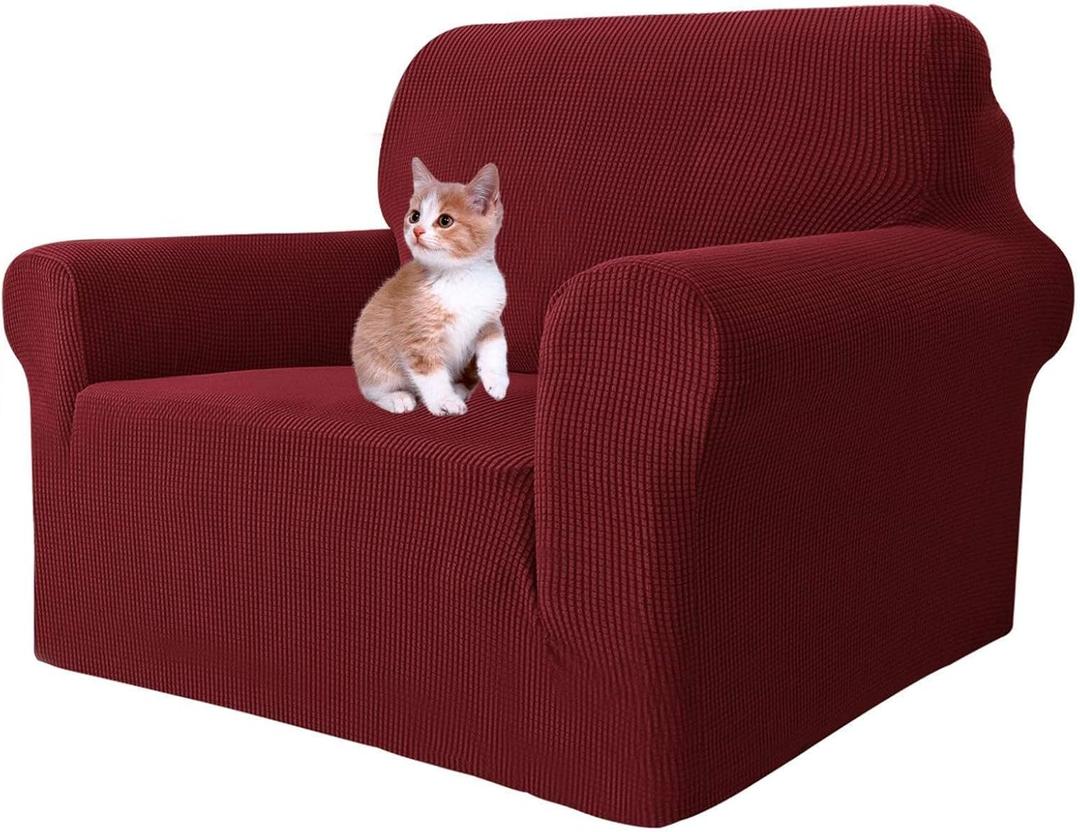 MAXIJIN Stretch Chair Cover Chair Slipcovers with Arms, 1-Piece Couch Sofa Chair Covers for Living Room, Non Slip Armchair Cover (31"-46") Furniture Protector Dogs Pet Friendly (Chair, Wine Red)