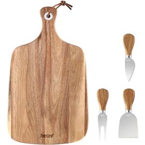 hecef Upgrade Bigger Cheese Board set of 4, a Acacia Wood Cheese Plate and 4 Pcs Knives, Charcuterie Platter Serving Tray for Appetizers, Feast, Housewarming, Cheese Serving