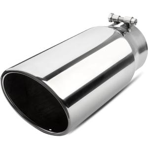 Vurkcy 4 inch Inlet Exhaust Tip, 5" Outlet 12" Overall Length Stainless Steel Exhaust Tail Pipe, Bolt-On, Rolled Edge, Slant Sleek Angle Cut, Polished Tailpipe, Silvery