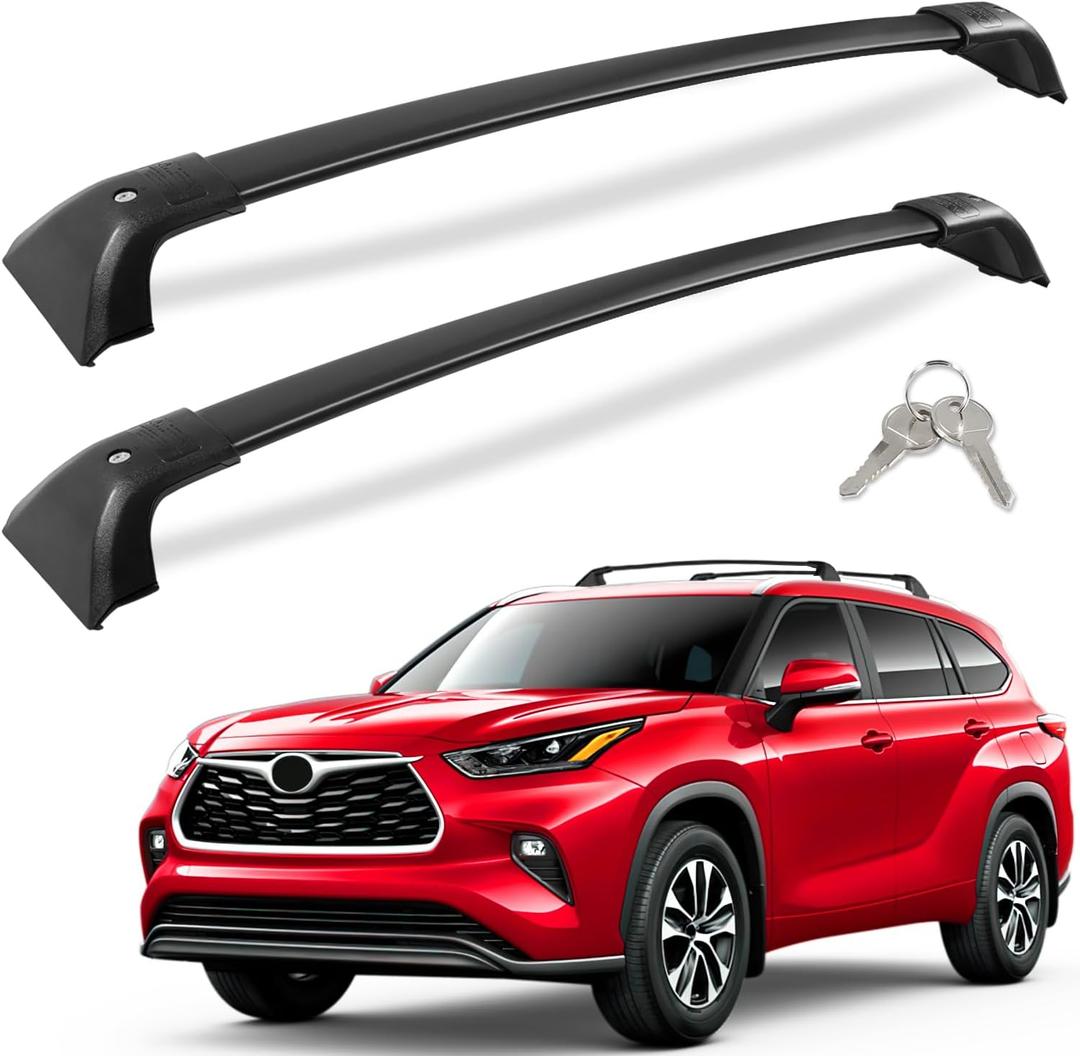 Lockable 260lbs Cross Bars Roof Racks Fit for Toyota Highlander 2020 2021 2022 2023 2024 2025 XLE Limited Platinum Hybrid, Heavy Duty Aluminum Rail Crossbar Anti-Theft Metal Matte Luggage (Black)