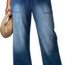 Eytino Womens Plus Size Jeans High Waisted Straight Leg Wide Leg Jean Trendy Stretchy Drawstring Denim Pants (1X-5X)