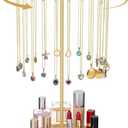 Novabright 13.8" Tall Rotating Necklace Holder Organizer with 24 Hooks,360Spinning Gold Jewelry Display Stand Tree for Necklaces Bracelets, Metal Jewelry Tower with Tray,Gift for Women Mom Birthday
