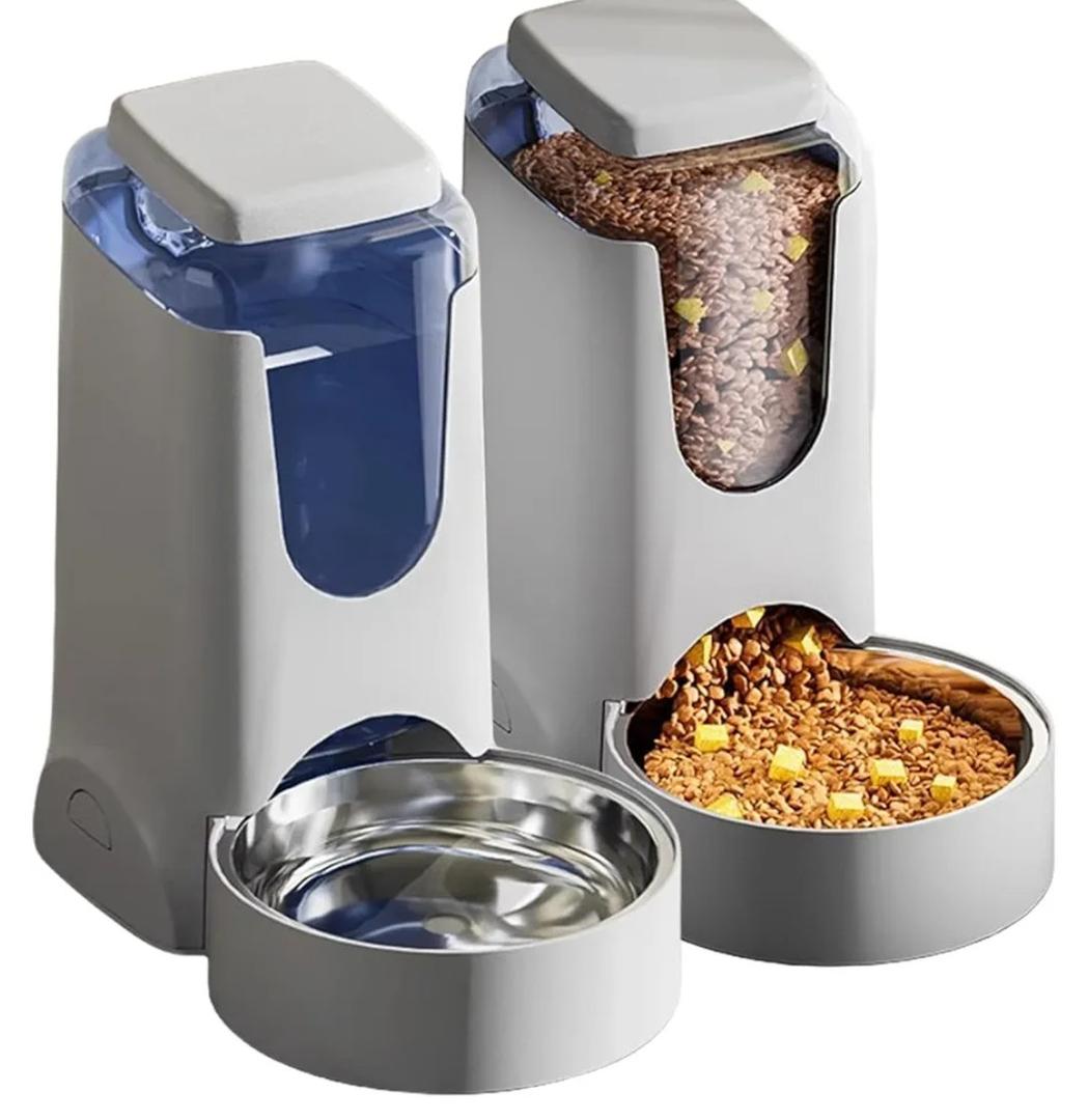 Pets Automatic Gravity Feeder Dogs 2.8L Food, Stainless Steel Bowl for Small Medium Big Puppy Kitten(Light Gray)