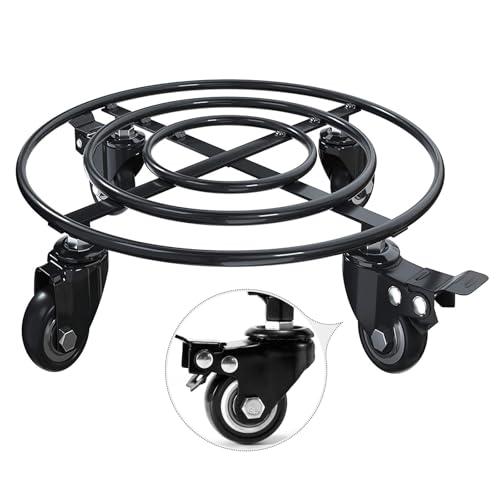 2 Pack 14" Metal Plant Caddy Iron Potted Plant Stand with Metal Lockable Wheels Round Flower Pot Rack No Wheels Indoor Outdoor Planter Trolley Casters Rolling Tray Coaster (14")