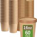 bloomoon 60 Pack 16 oz Paper Food Containers with Lids, Ice Cream Pint Containers, Microwavable Paper Soup Container, Freezer Safe Pint Ice Cream Cups (60 Cups 60 Lids)