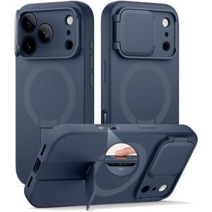 SURITCH for iPhone 17 Pro Max Case with Camera Control Cover, Camera Cover and Adjustable Kickstand, Compatible with MagSafe, Shockproof Bumper Protective Cases 6.9 Inch, Blue